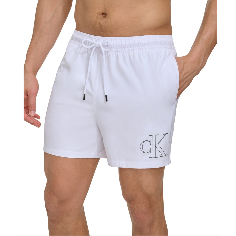 Calvin Klein Men Outline Logo Modern Euro 5" Volley Swim Trunks White Size XXL